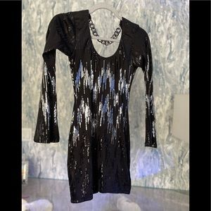 Sky Dress, sequin black and silver, XS